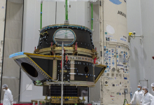ESA的特征系外行星卫星Cheops被封装在Soyuz-Fregat火箭的飞行转接器中