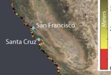 卫星调查显示加利福尼亚沉没的沿海热点