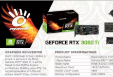 据报道供应商证实了GeForce RTX 3060 Ti规格