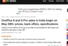 最新的一加8系列手机将于5月29日在印度正式开始销售