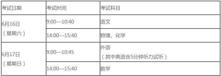 上海市中考具体时间安排