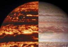 木星大气层使用不同颜色的光成像