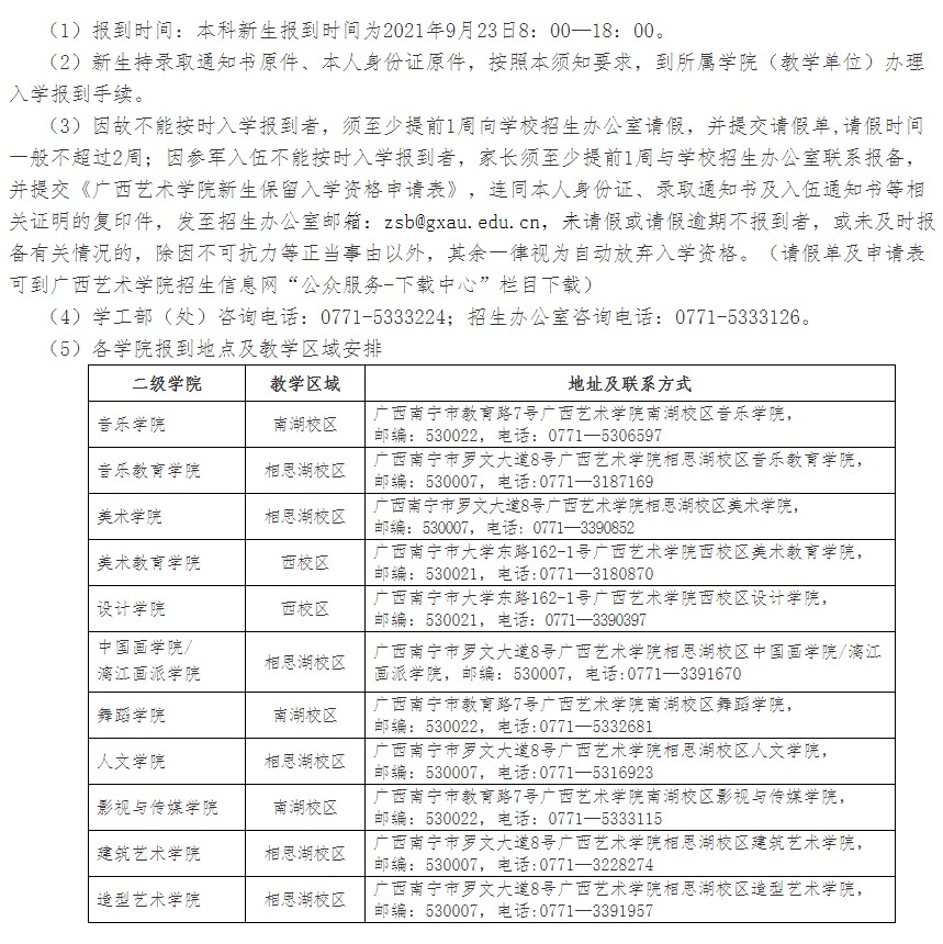 2021广西艺术学院迎新网登陆入口 新生报到时间及入学须知