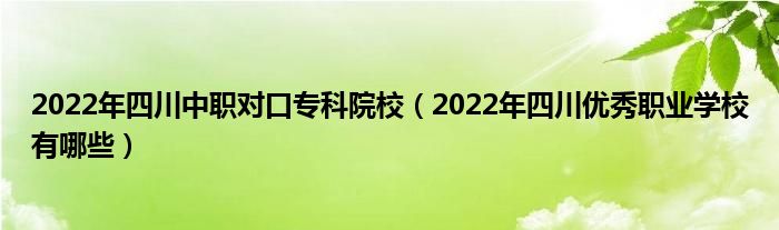 2022年四川中职对口专科院校（2022年四川优秀职业学校有哪些）