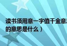 读书须用意一字值千金意思是什么（读书须用意一字值千金的意思是什么）