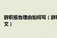 辞职报告理由如何写（辞职报告里的原因怎么写 辞职报告范文）