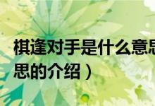 棋逢对手是什么意思（关于棋逢对手是什么意思的介绍）