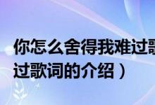 你怎么舍得我难过歌词（关于你怎么舍得我难过歌词的介绍）
