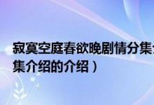 寂寞空庭春欲晚剧情分集介绍（关于寂寞空庭春欲晚剧情分集介绍的介绍）