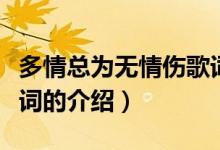 多情总为无情伤歌词（关于多情总为无情伤歌词的介绍）