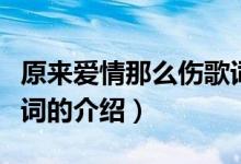 原来爱情那么伤歌词（关于原来爱情那么伤歌词的介绍）