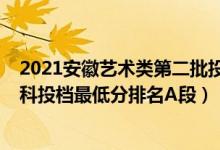 2021安徽艺术类第二批投档线（2022安徽艺术类第二批本科投档最低分排名A段）